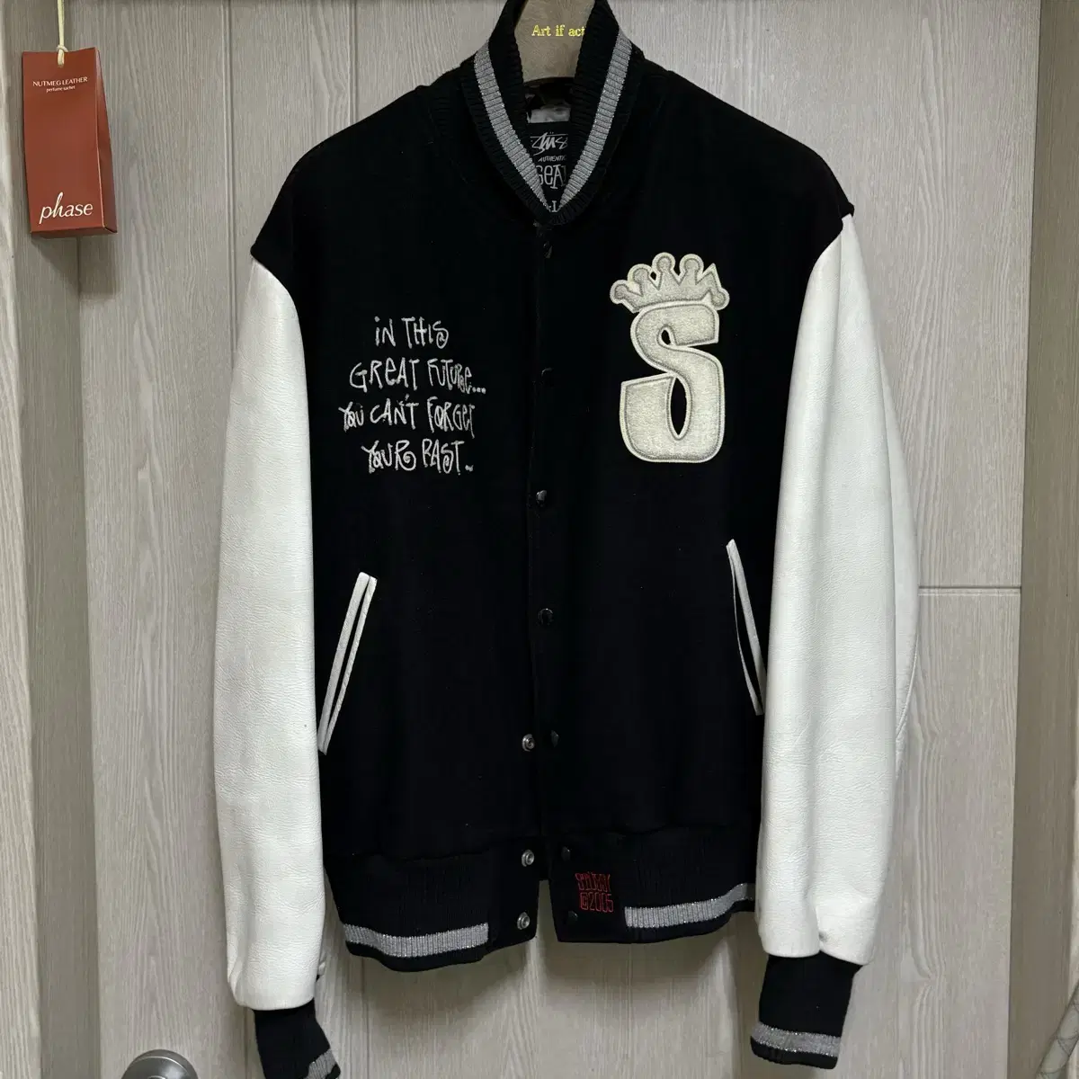 [ L ] Stussy 25th Anniversary Varsity Jacket Black Old 2005