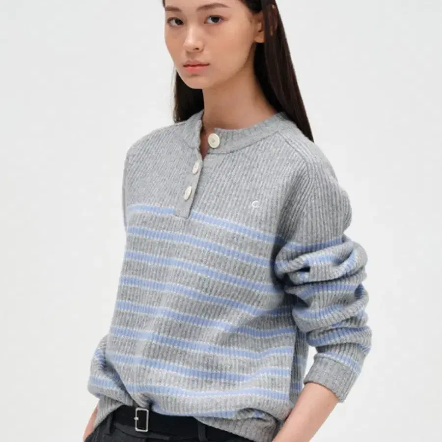 클로브 Henry neck Stripe Knit (Light Gray)