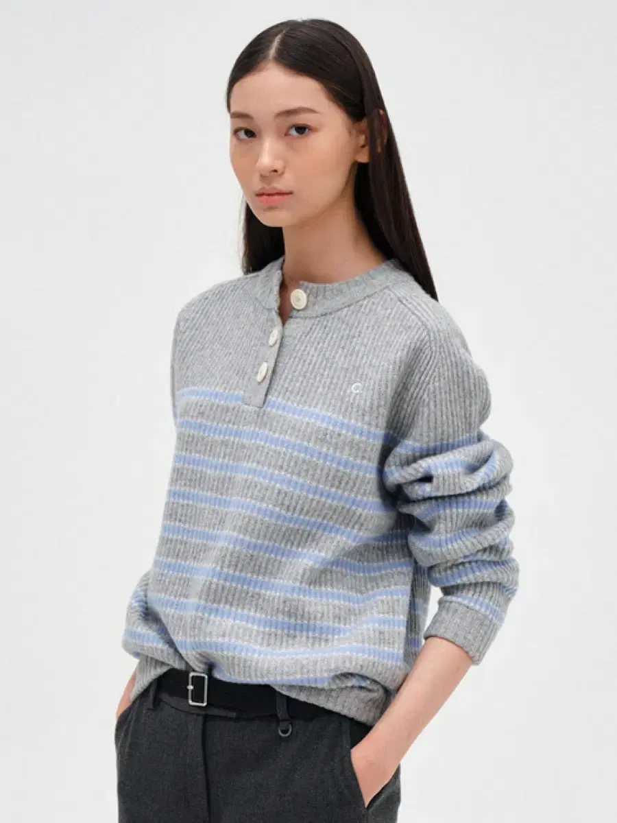 클로브 Henry neck Stripe Knit (Light Gray)