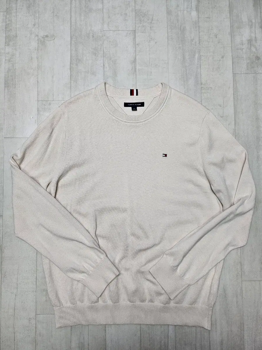 Tommy Cotton Round Knit Ivory Size L New