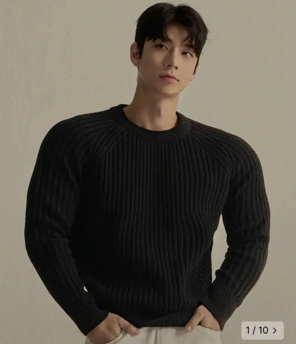 Heavy Cotton Crew Neck Muscle Knit in Black 24NTL01