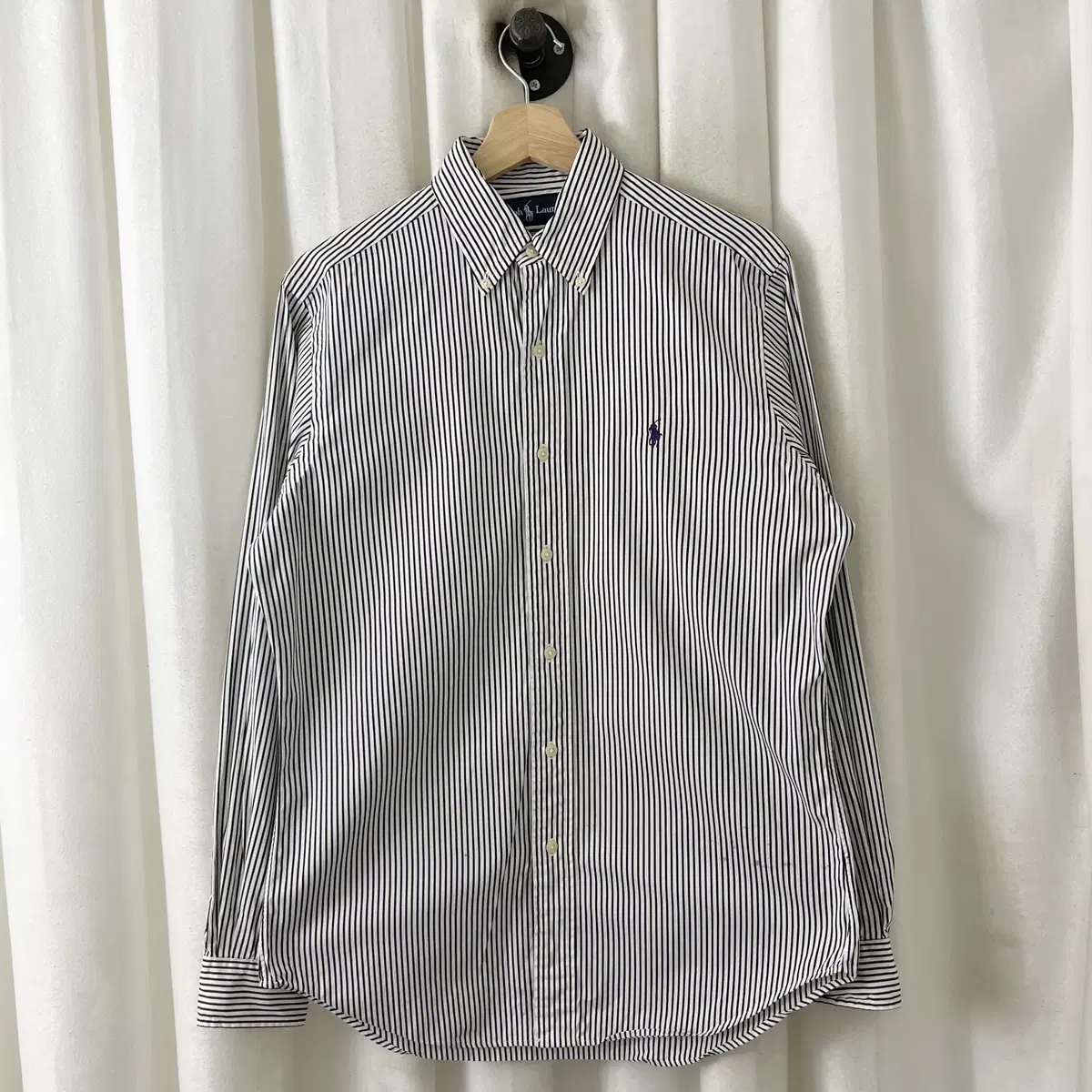 Polo Ralph Lauren Black Striped Purple Pony Shirt