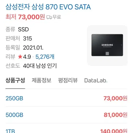 삼성 SSD 870EVO 250GB