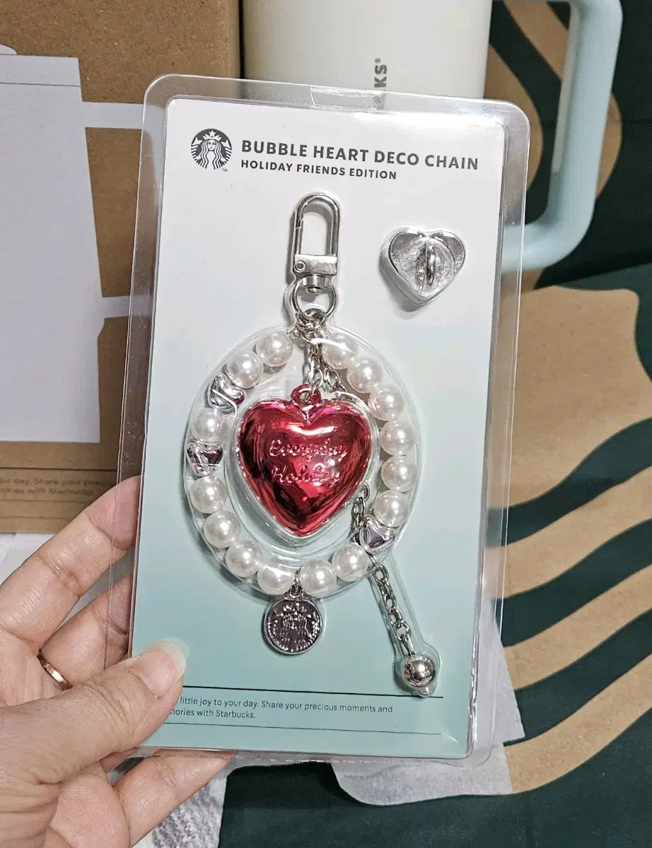 Unsealed) Starbucks 24 Holiday Friends Bubble Heart Deco Chain/Keychain Keyring