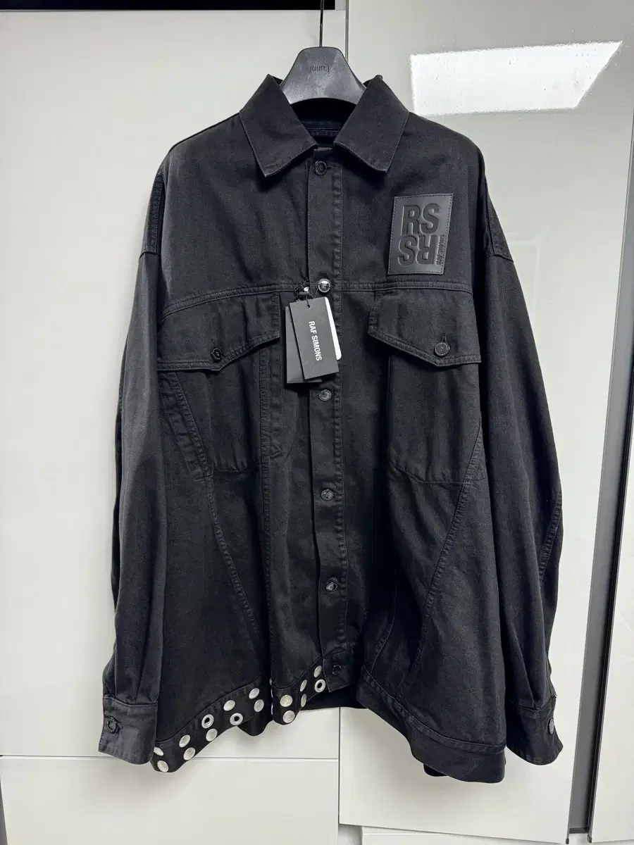 [S] Laf Simons Leather Fringe Studded Denim Jacket