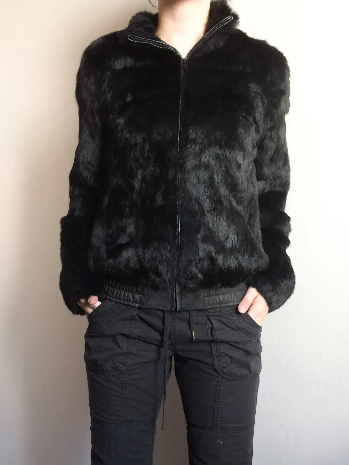 Rabbit fur high neck jakcet