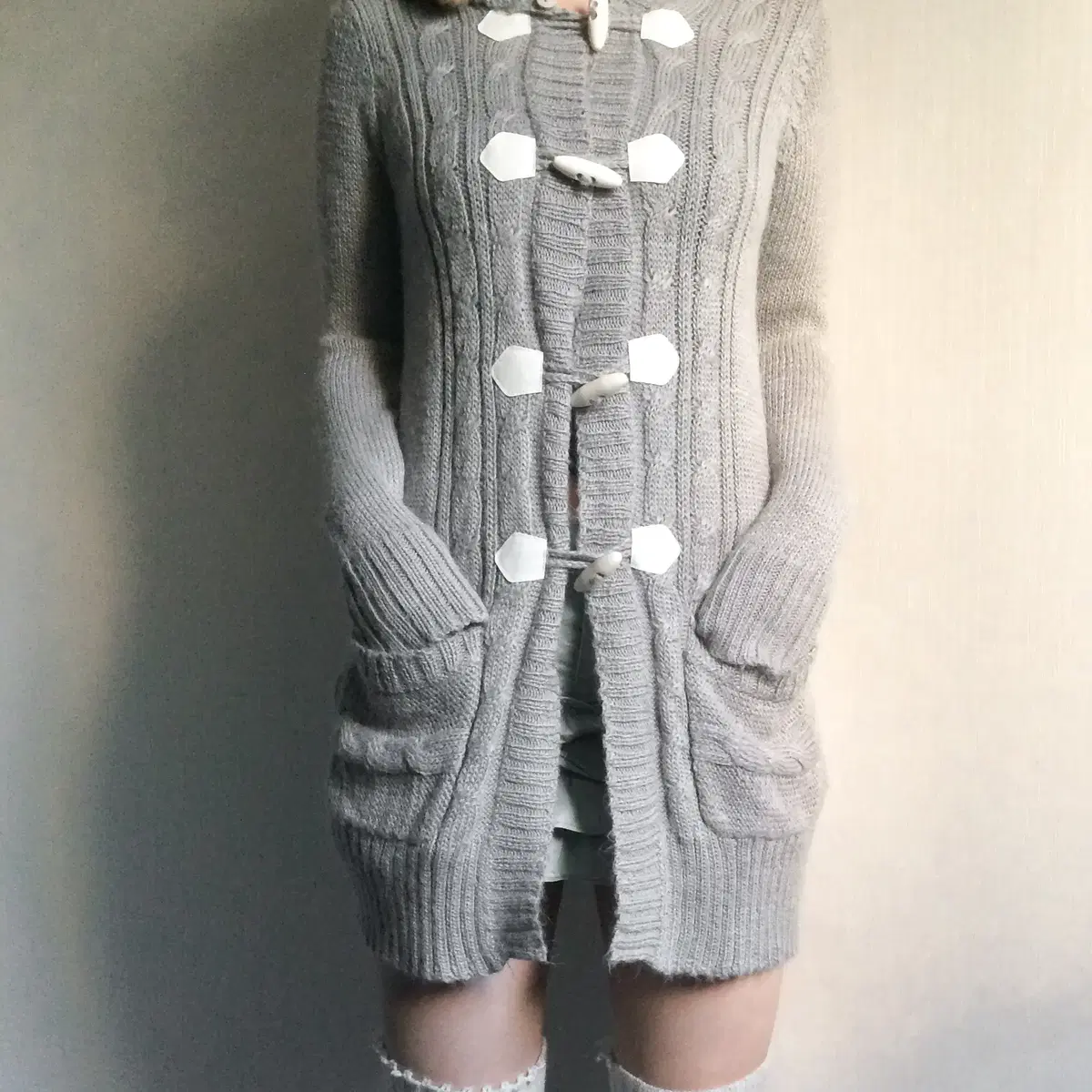 Rabbit fur hood knit cardigan