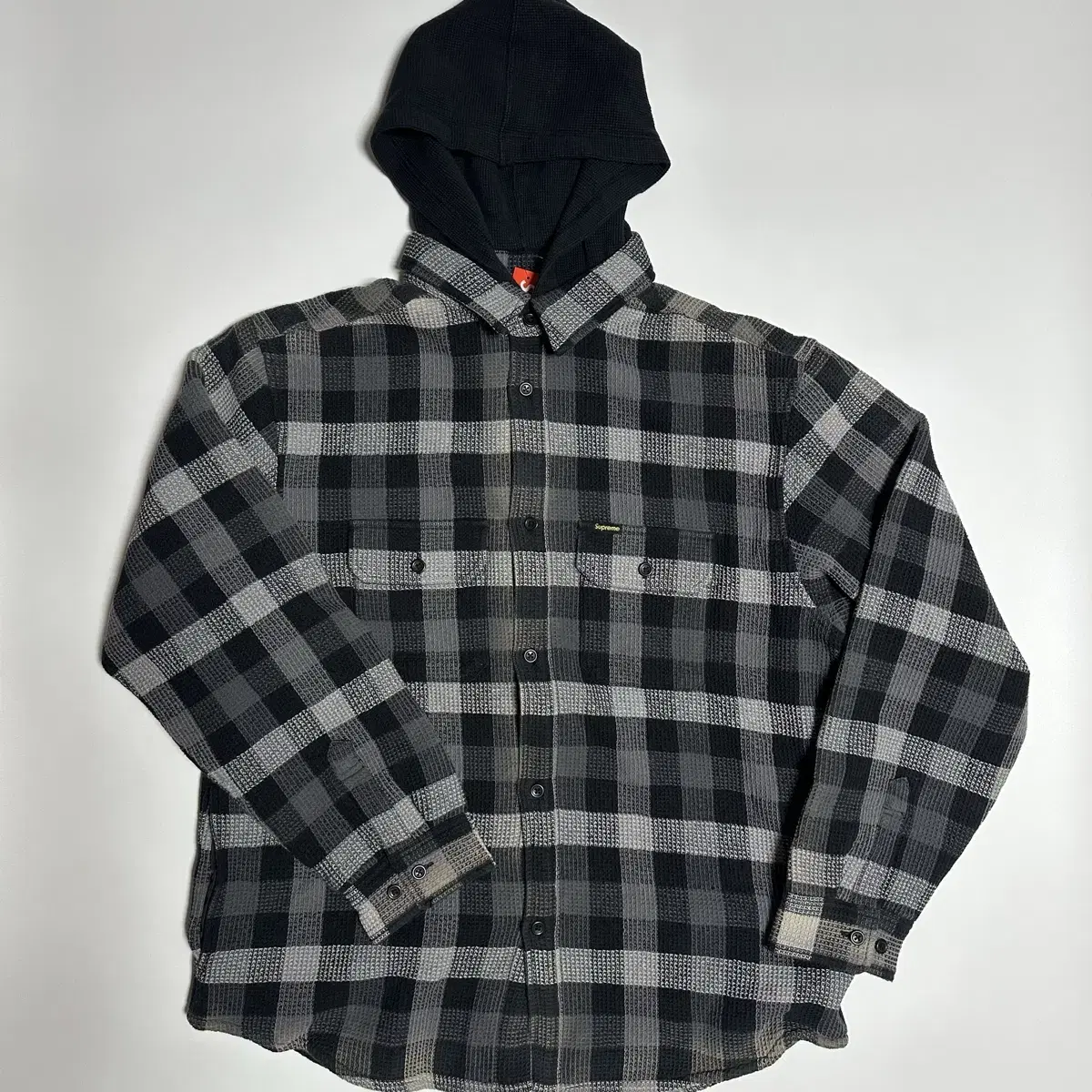 Supreme Waffle Plaid Hoodie Black 24FW