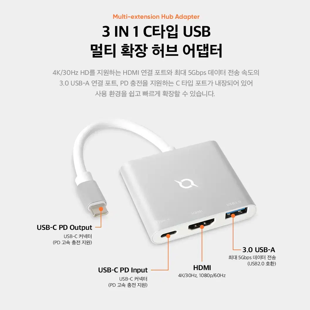 C 타입 to USB+HDMI+충전 허브