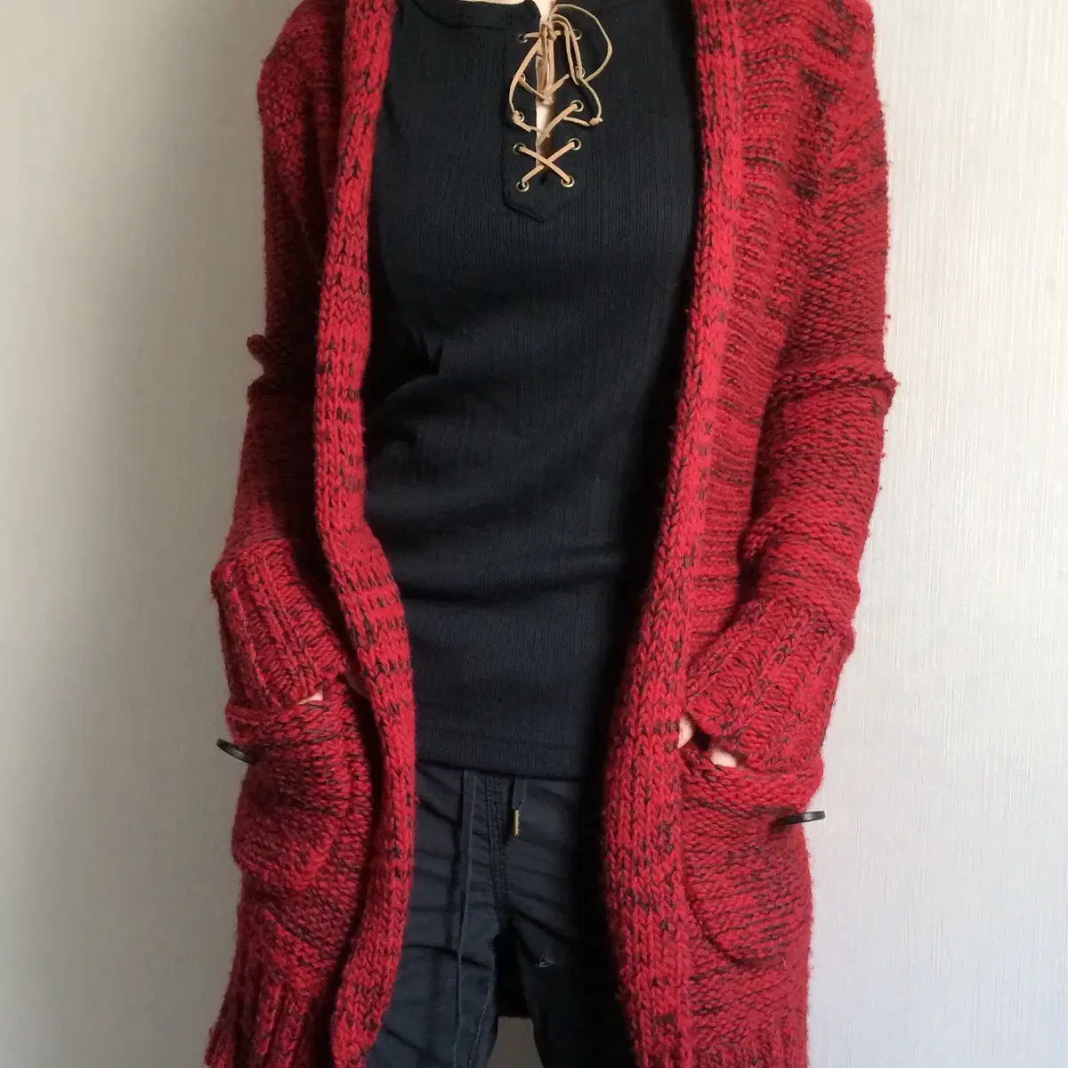 Bokashi tied hood knit cardigan