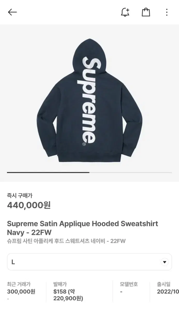 Supreme Satin Appliqué Hooded Sweatshirt Navy - 22FW