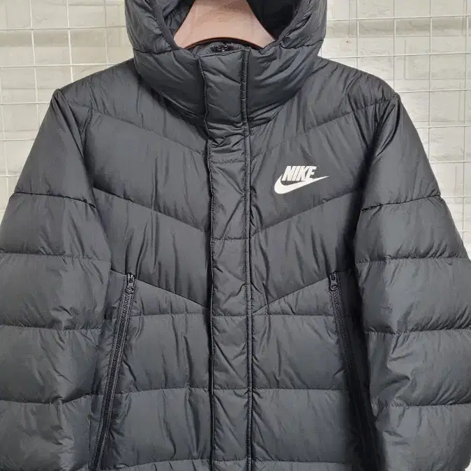 [M-100]NIKE나이키 블랙 투웨이지퍼 윈드러너 덕다운후드롱패딩 L