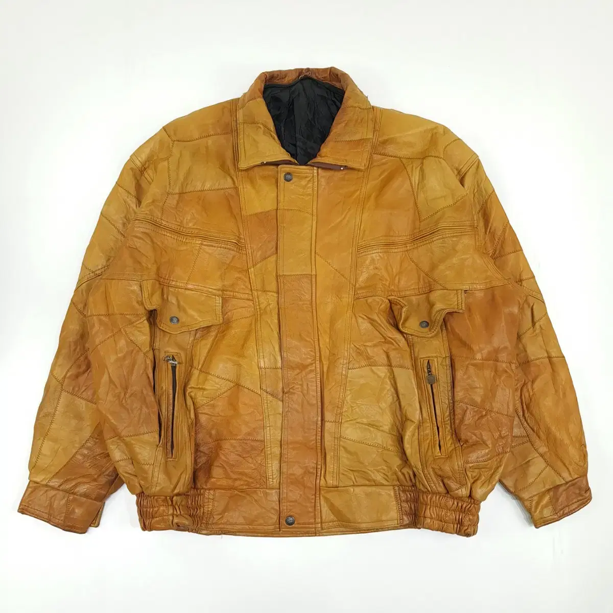 (CT936) L-XL Vintage Patchwork Brown Leather Jacket