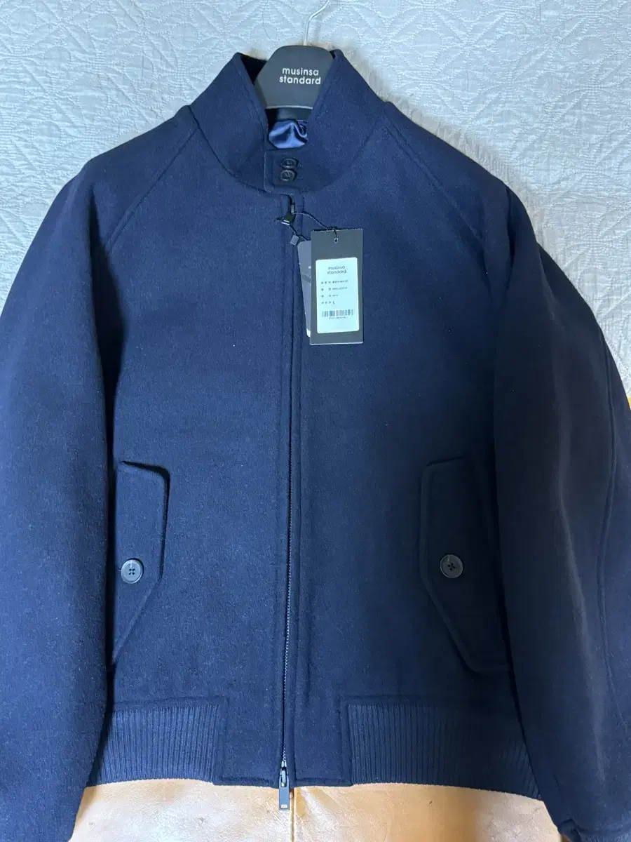 Navy L tan wool blend Harrington jacket sells