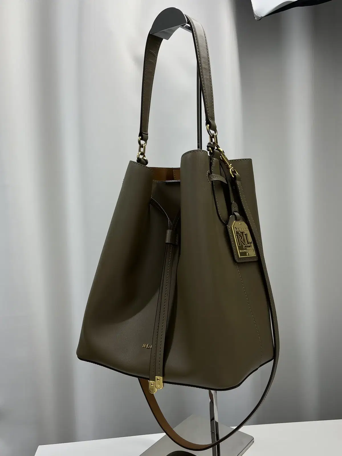 17F/W Lauren Ralph Lauren Olive Dryden Debbie Leather Medium Bucket Bag Shoulder Bag