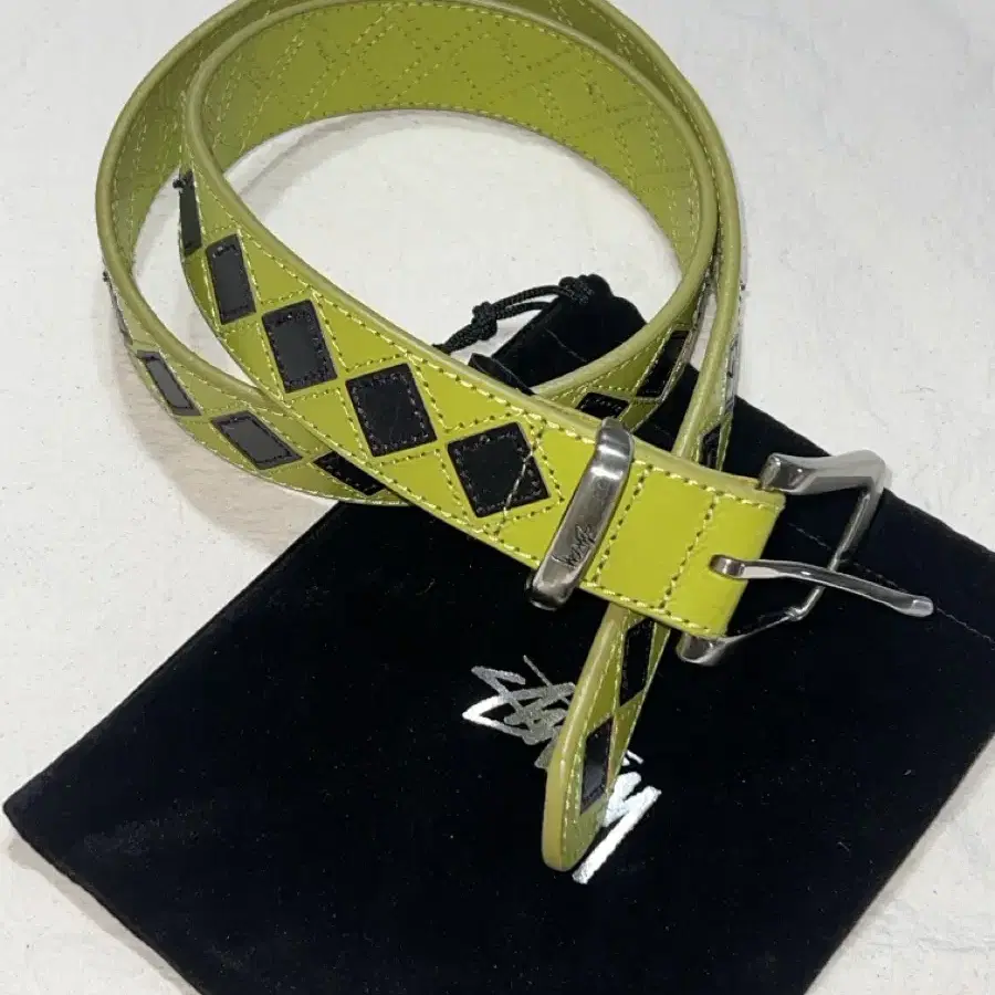 Stussy Argyle Stitch Leather Belt Lime