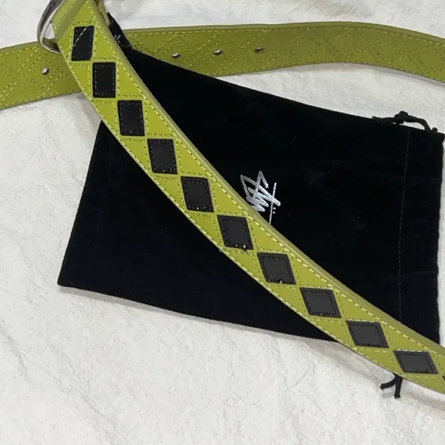 Stussy Argyle Stitch Leather Belt Lime