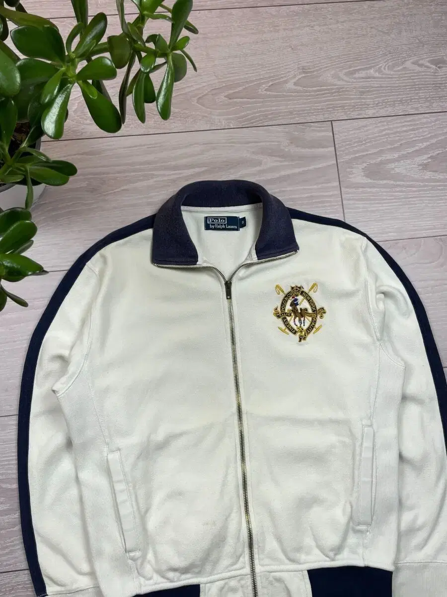 Polo Ralph Lauren White-Navy Silk-Saponi Cotton Track Top Jersey