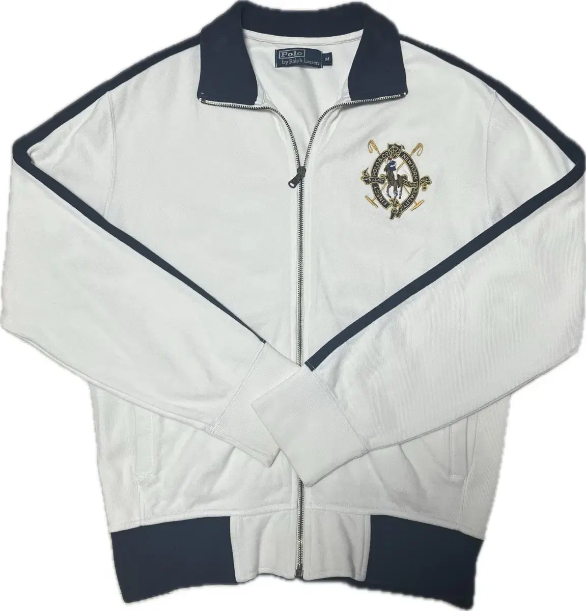 Polo Ralph Lauren White-Navy Silk-Saponi Cotton Track Top Jersey