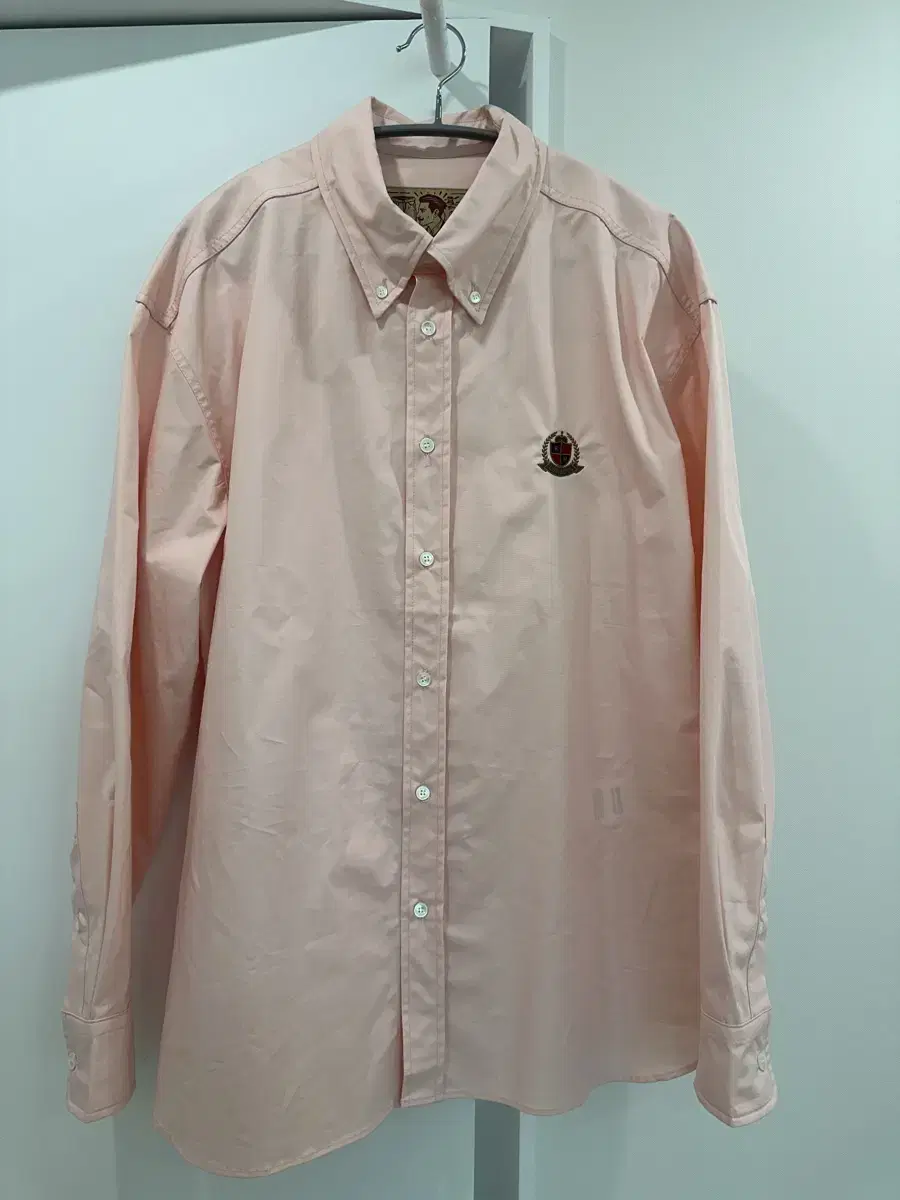 Long-sleeved Sufi mako cotton button-down shirt light pink 3 sizes (105)