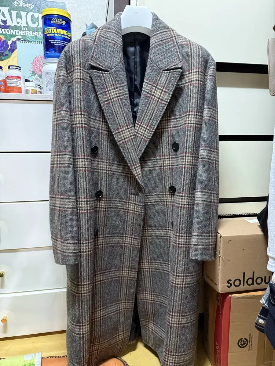 Coarse wool checked coat L