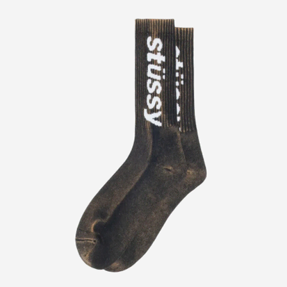 Stussy Washed Helvetica Crew Socks Black