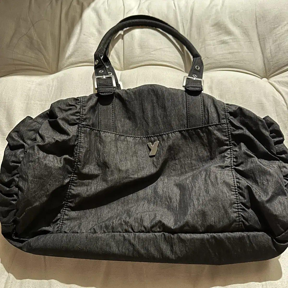 Yuse Shirring Nylon Big Shoulder Bag