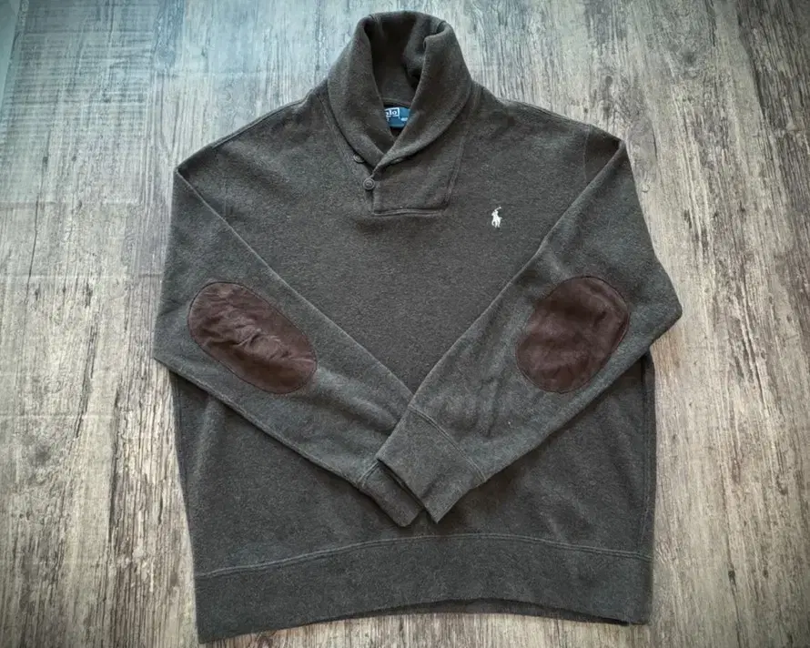 [ L ] Polo Ralph Lauren Shawl Kara knit suede patch brown A++.