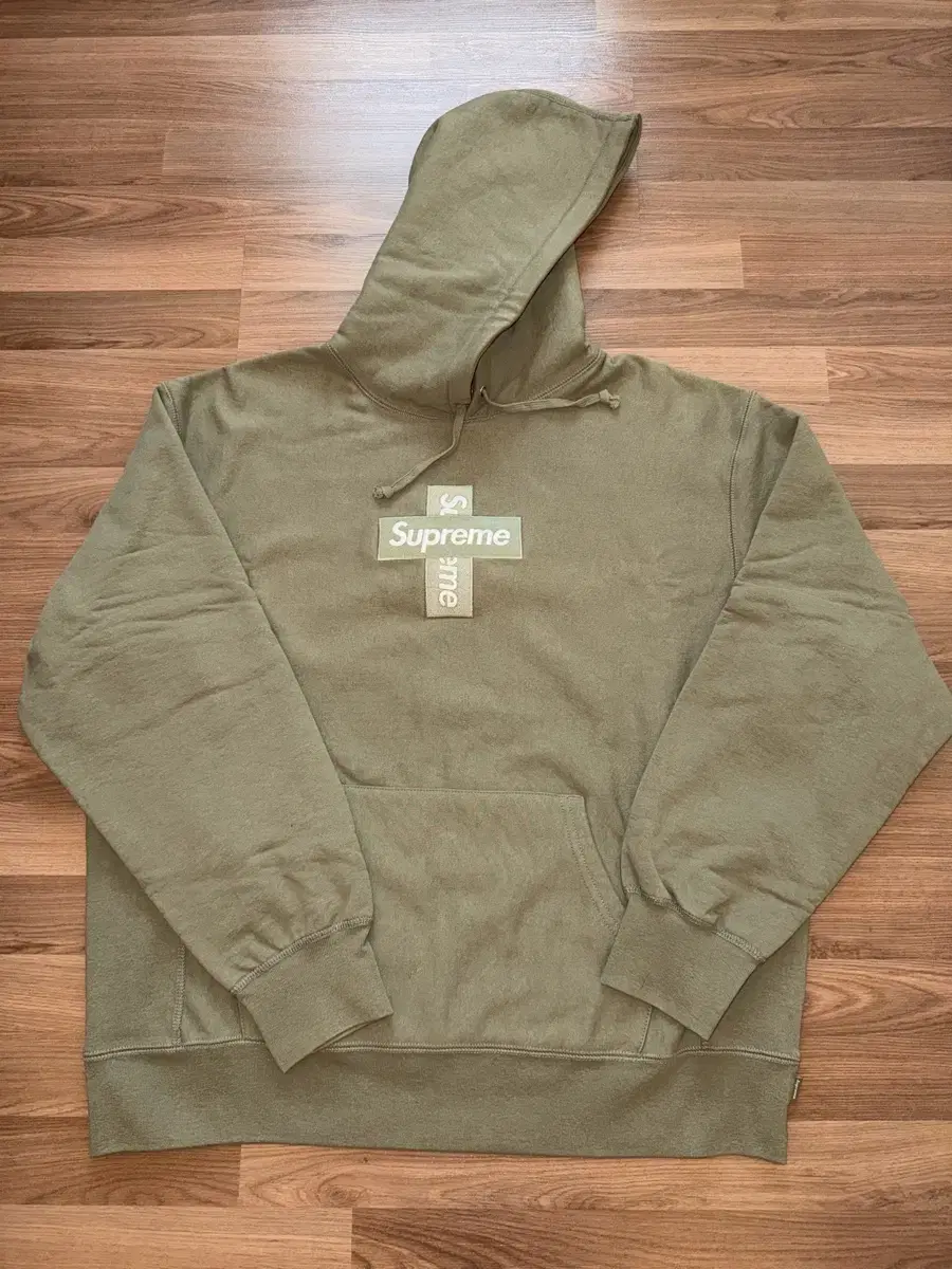 [L] Supreme 20fw Cross Box Logo Hoodie Olive