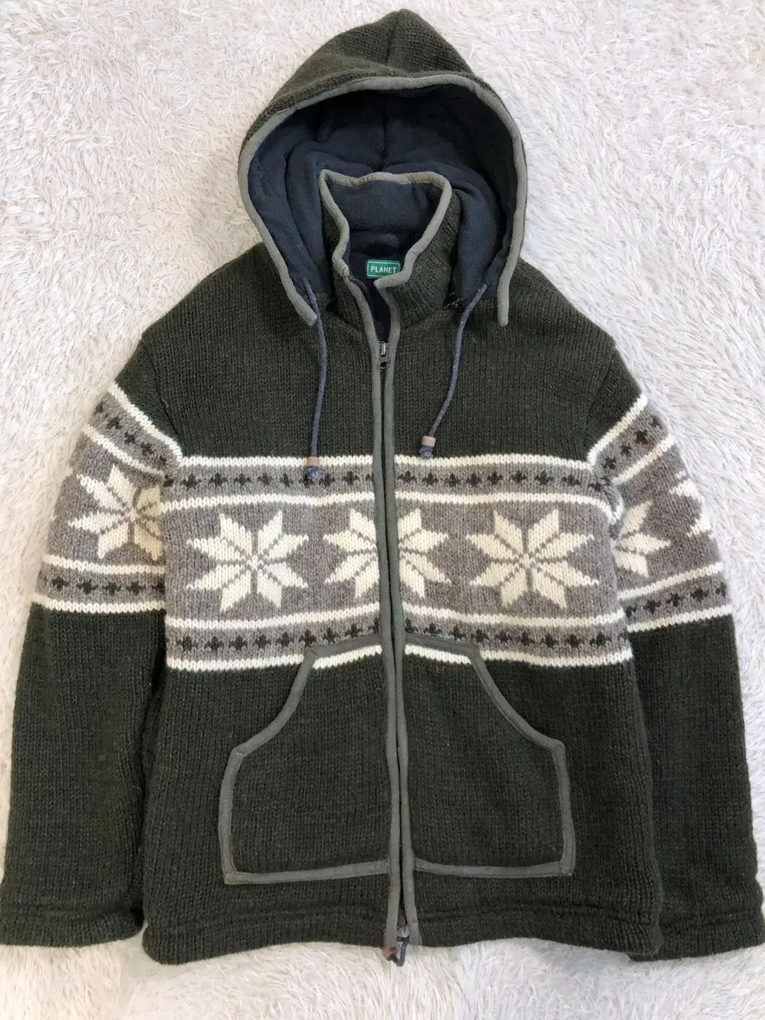 Vintage Knit Hooded Zipper Up/#599