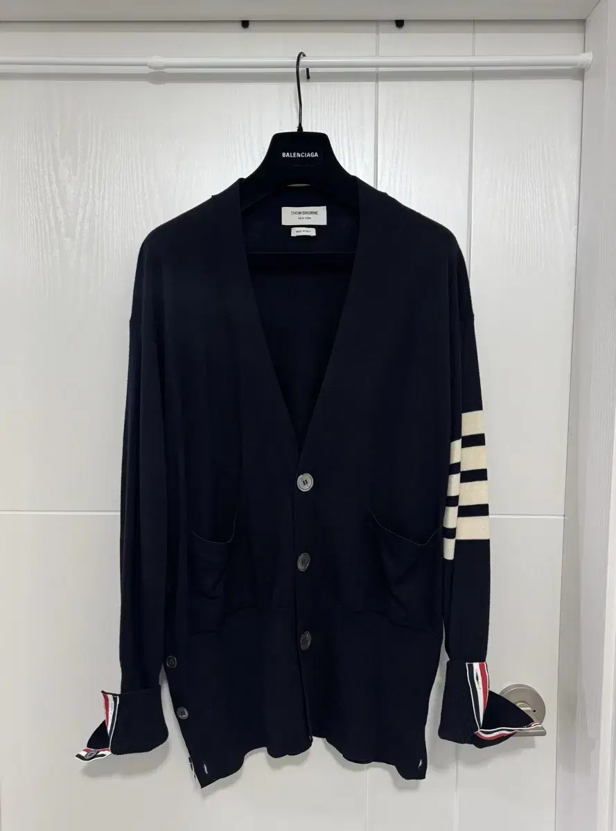 (1) 105-110 Thom Browne Diagonal Arms Overfit Cardigan Navy