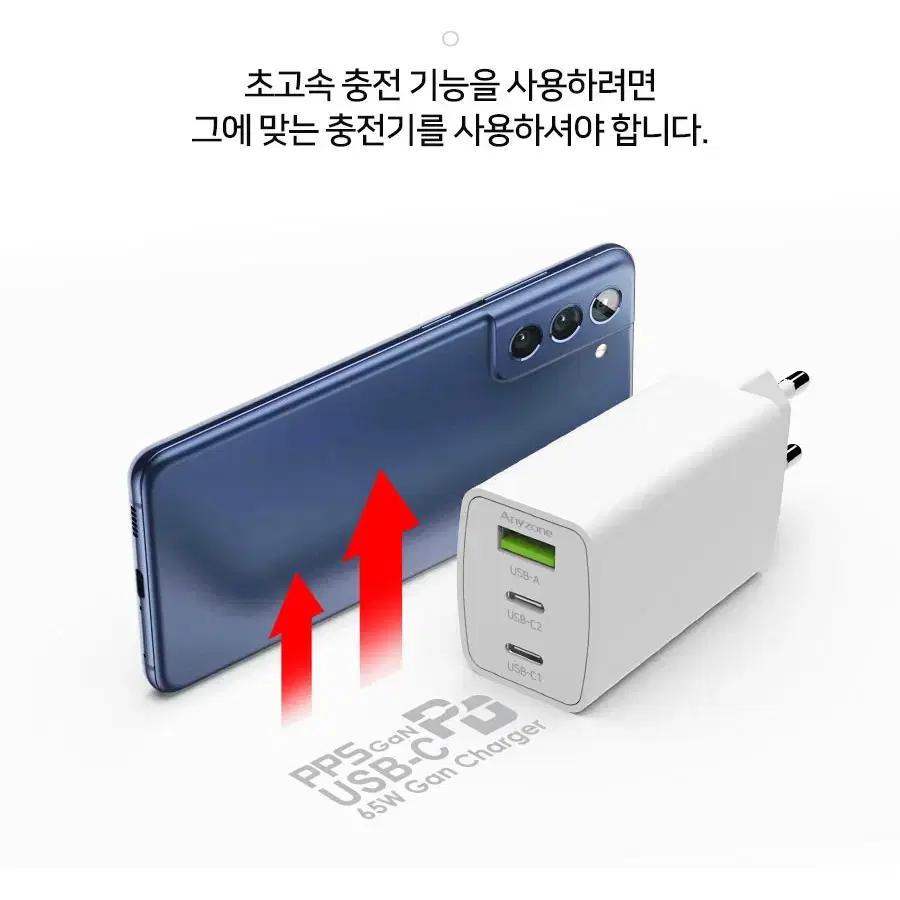 65W 고속충전지원 3포트 C타입2포트+A타입1포트 충전기