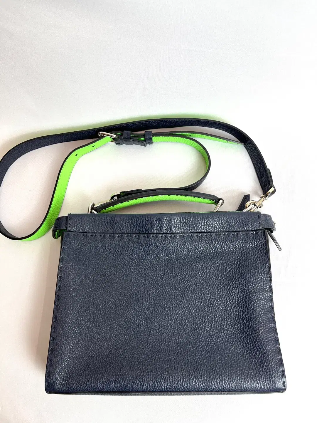 Fendi Peekaboo Leather (Navy) Todd and Crossbody Bag in Silver (7VA422)