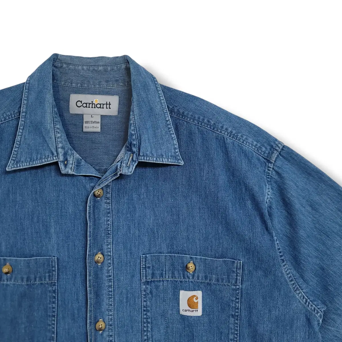 [L] Calhart Two-Pocket Medium Blue Long Sleeve Denim Shirt