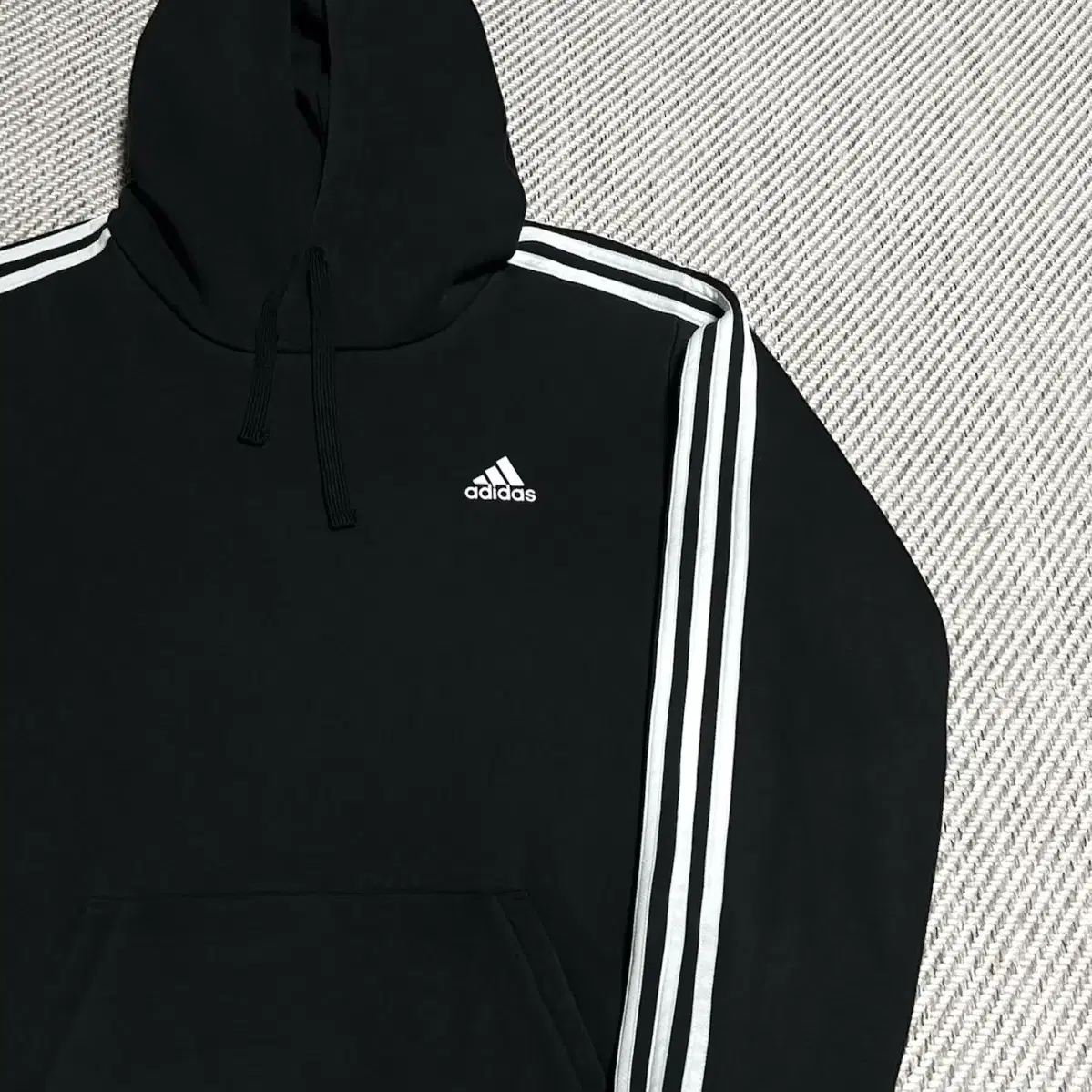 [ L ] adidas 아디다스 3st 검/흰 베이직 후드티