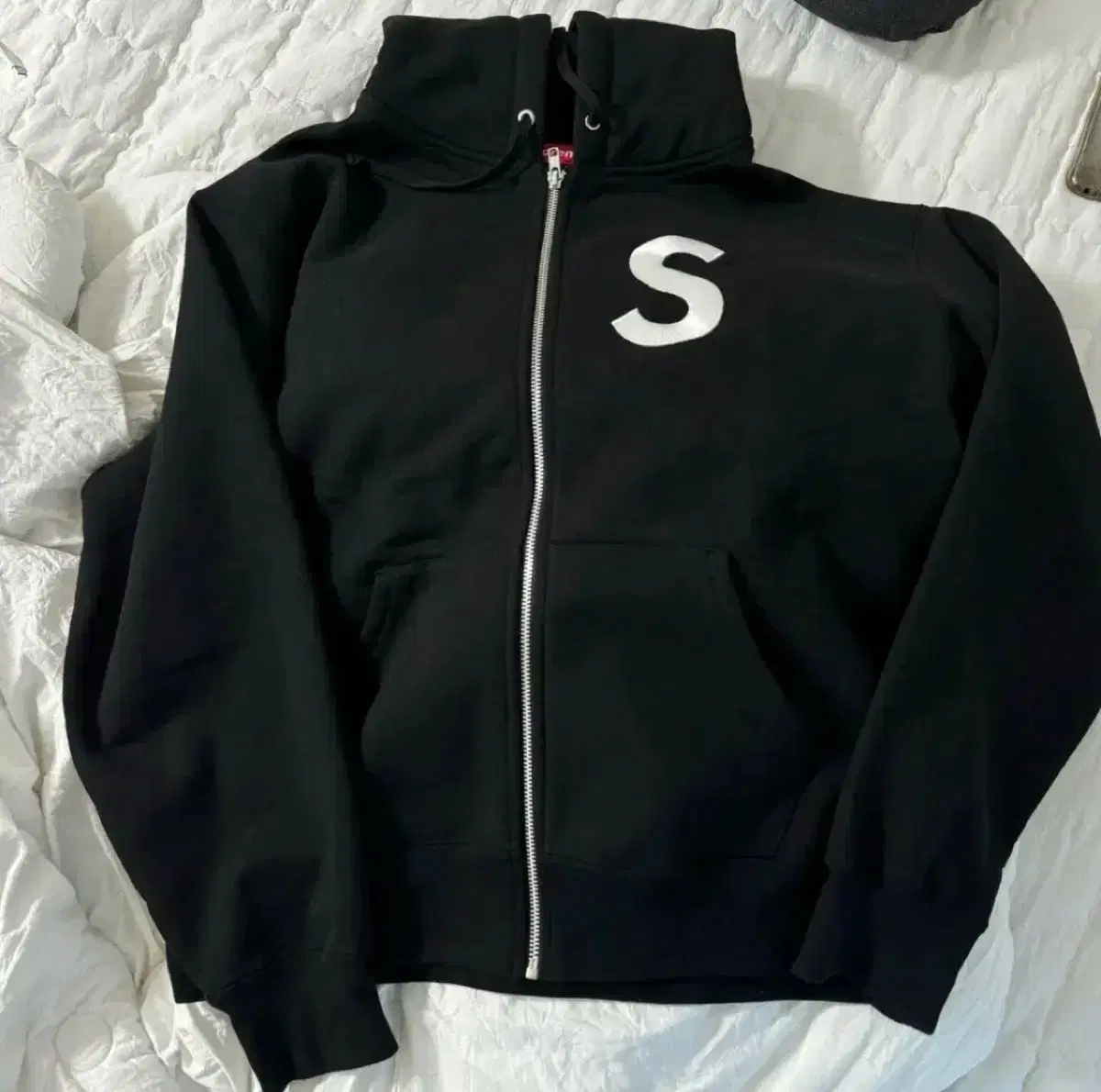 Supreme S logo hoodie zip-up black size S