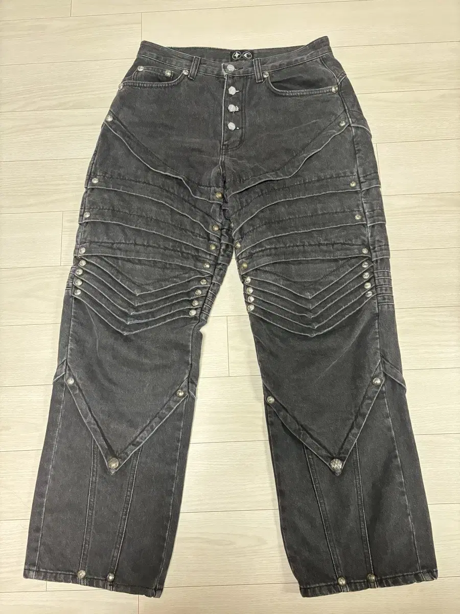 (2) FrogClub Full Studded Denim Black Pants