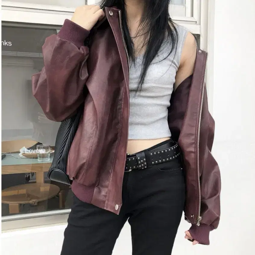 이이알하우스 May leather jacket 버건디 가죽자켓 레더자켓