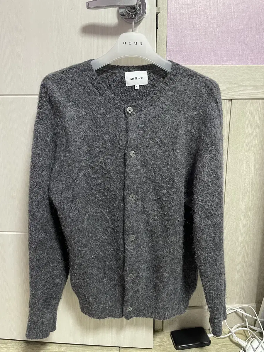 [L]Artifacts Mohair Round Neck Cardigan Charcoal