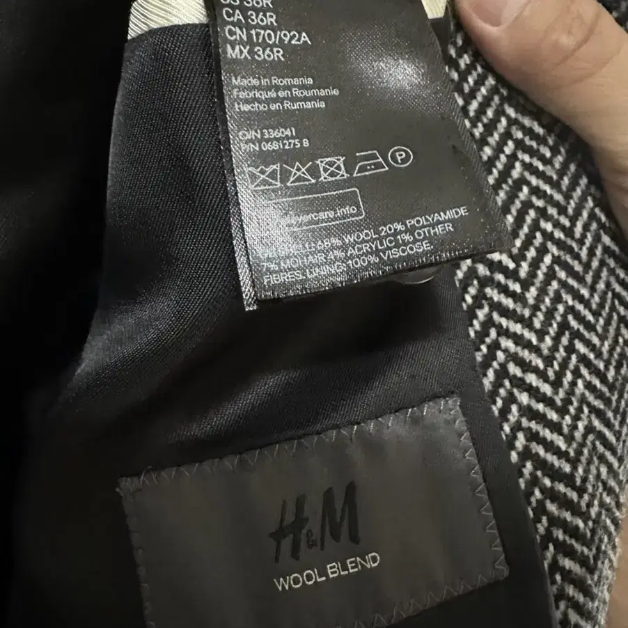 h&m 남성 면 헤링본 코트