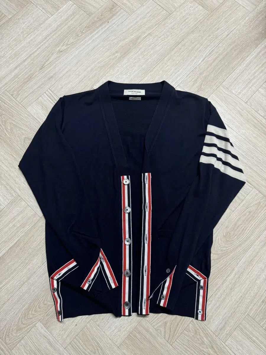 [Genuine] Thom Browne Navy Diagonal Long Sleeve Knit Cardigan 1SIZE