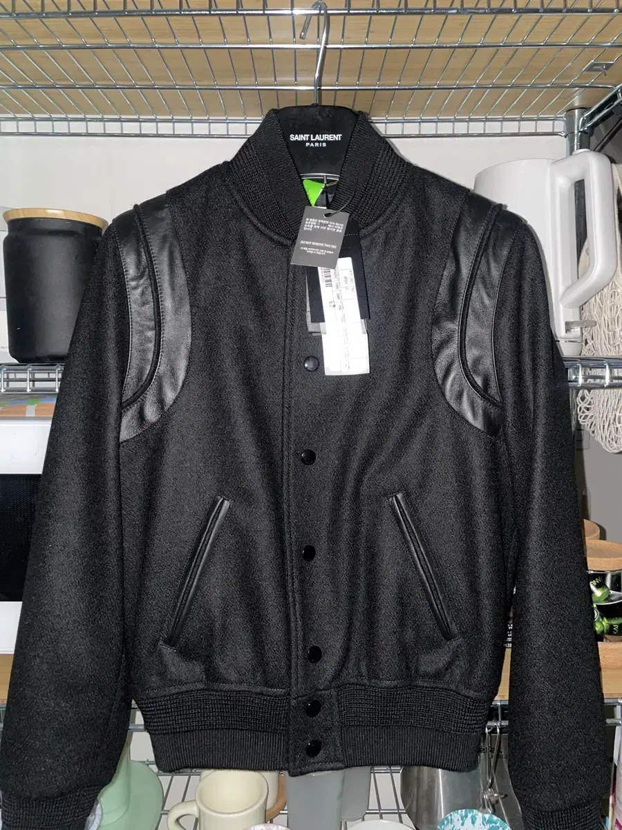 (New)Saint Laurent Wool Varsity Jacket Black 34