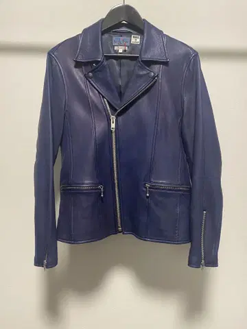 BLUE BLUE JAPAN 인디고 염색 가죽 더블 라이더 재킷