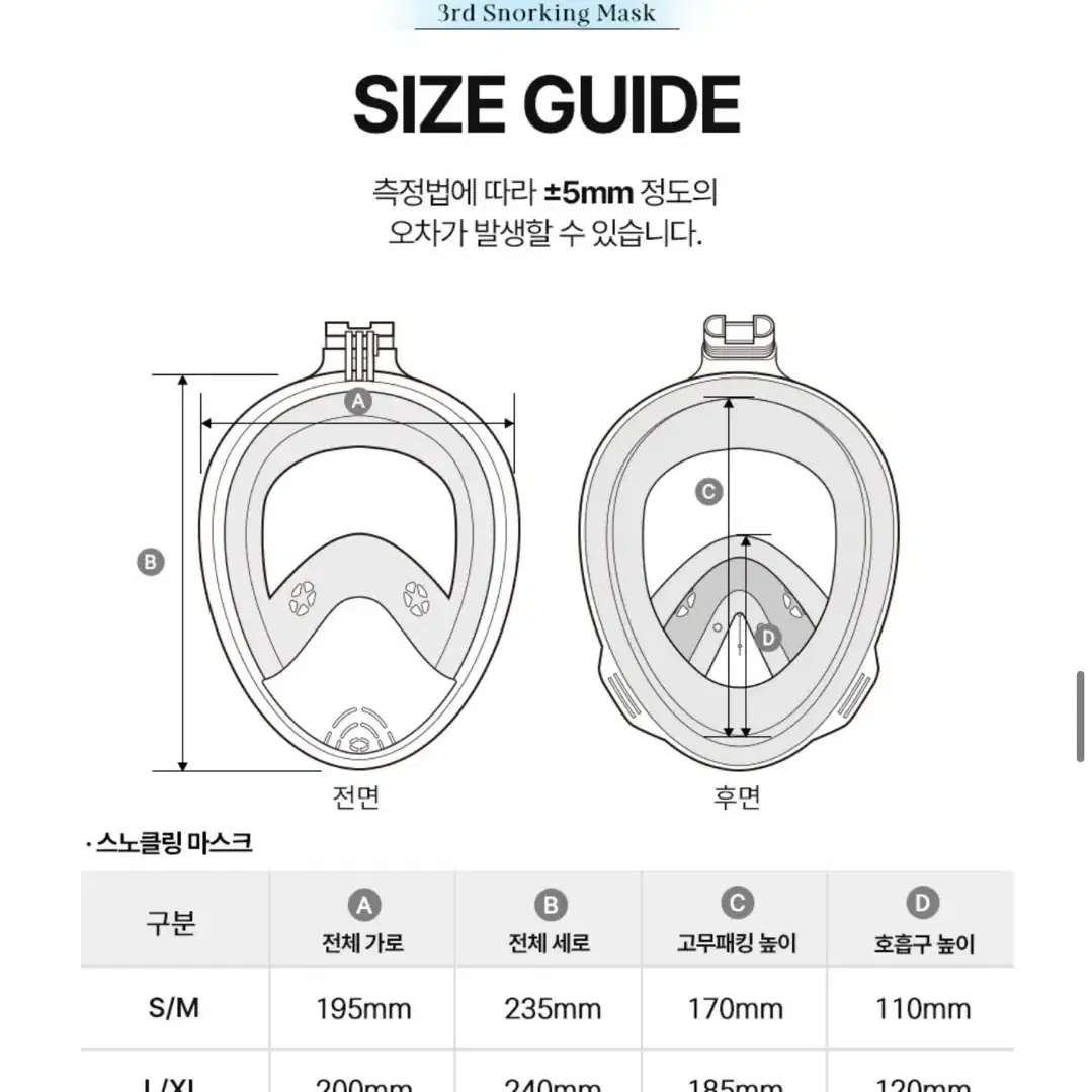 새상품) 풀페이스 프리다이빙 스노클링 마스크 3세대 (2종)