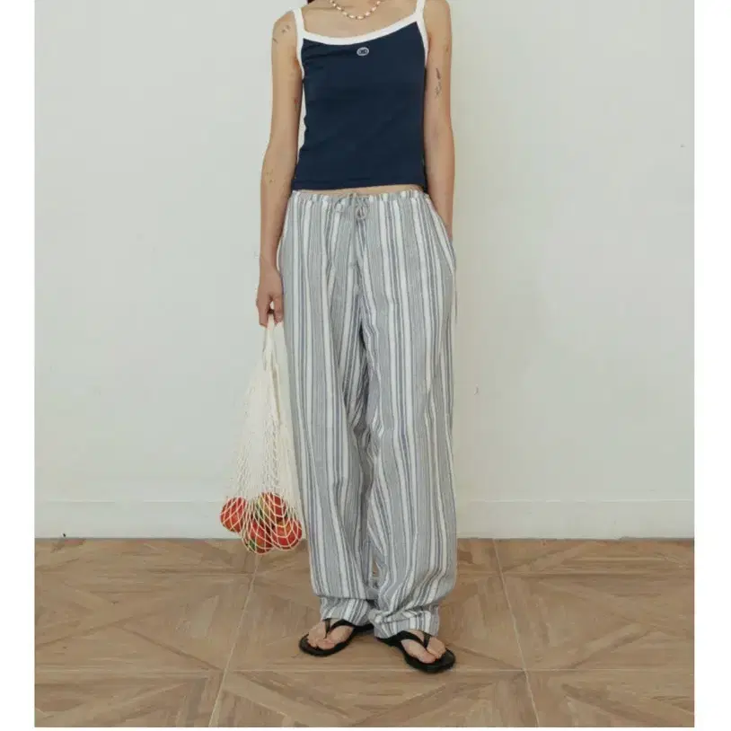 온무드 Linen Stripe Pants 블루