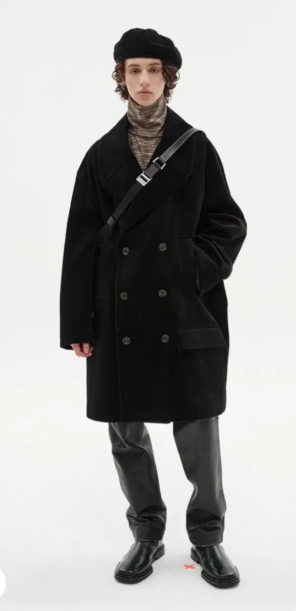 (L) Anderson Belle Corduroy Double-breasted Coat Black