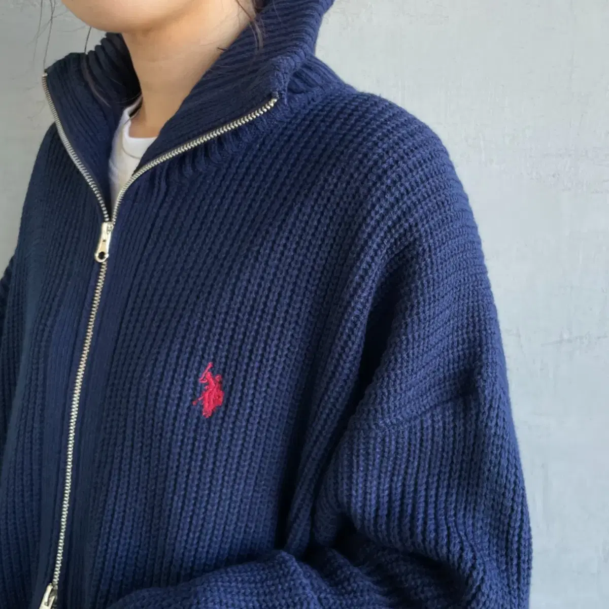 [해외] US POLO ASSN 진스팩토리 별주 원포인트 니트집 가디건