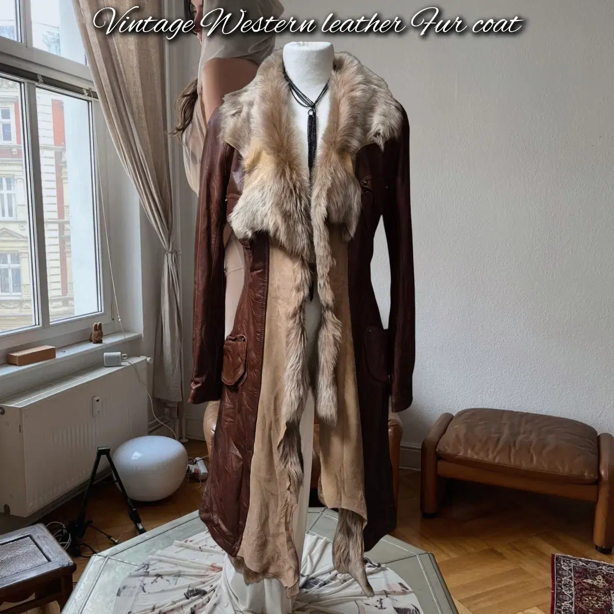 Vintage Western leather Fur coat