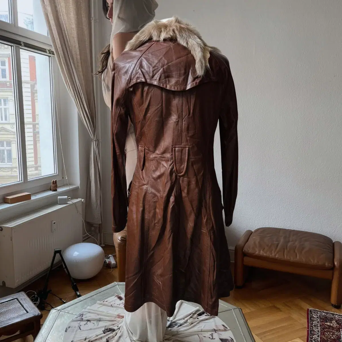 Vintage Western leather Fur coat