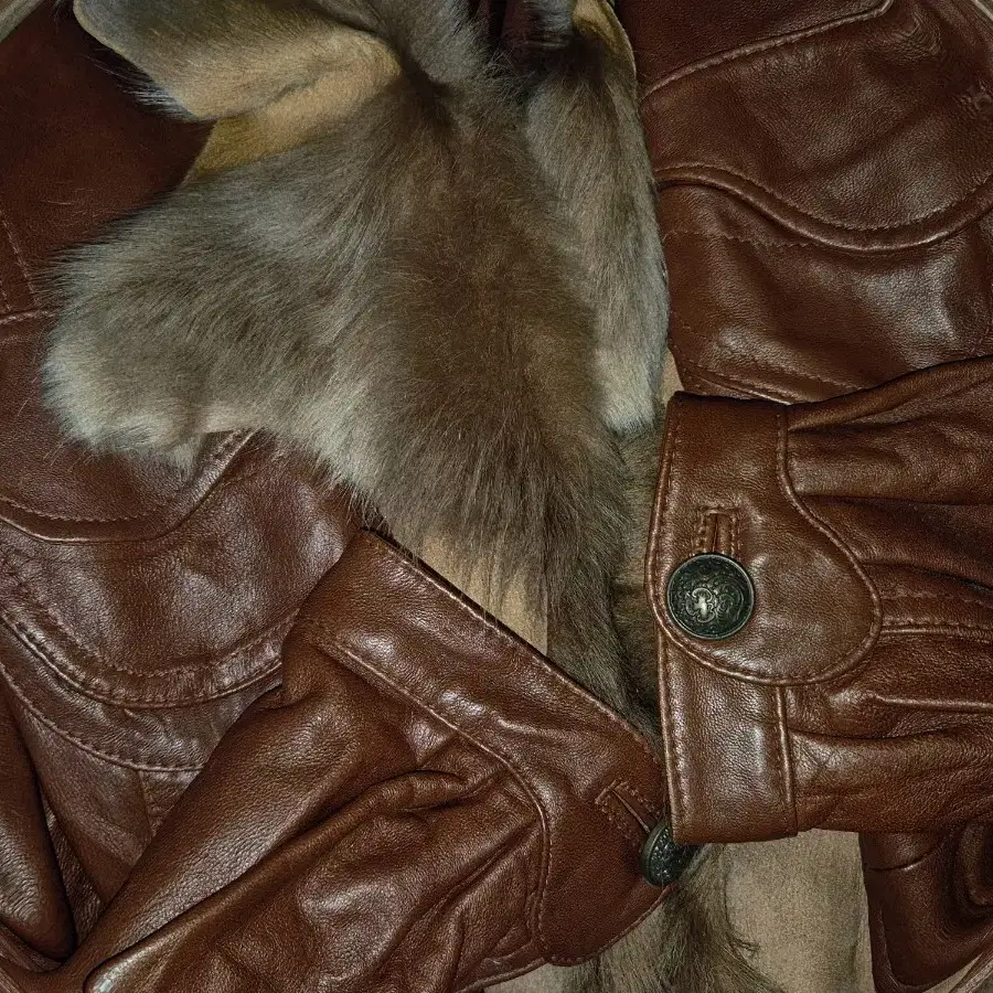 Vintage Western leather Fur coat